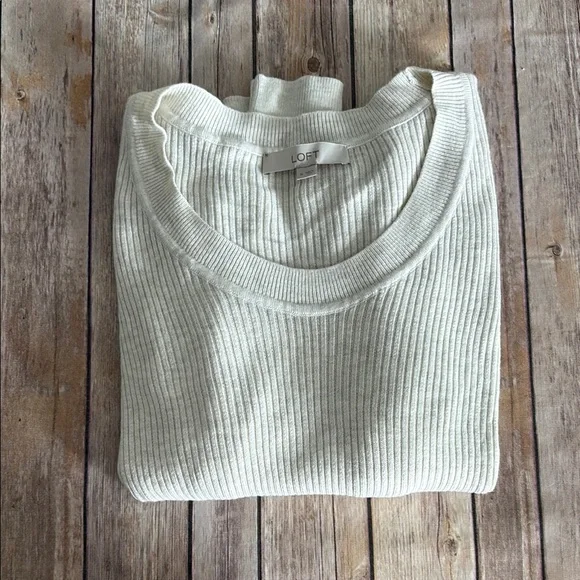 LOFT Ribbed Cream Scoop Neck Sweater with Cuffs - Picture 4 of 4